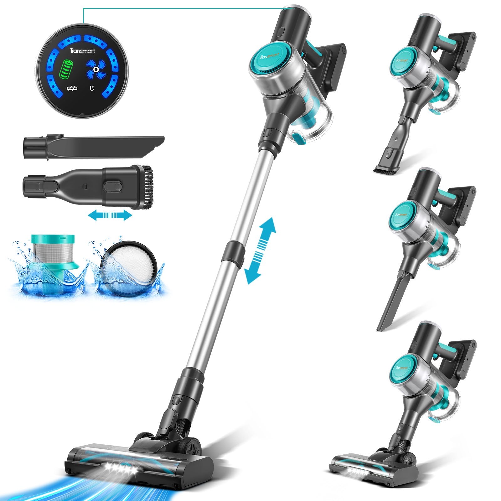 Cordless Vacuum Cleaner, 22Kpa Stick Vacuum with LED Screen, Rechargeable Vacuum Cleaner for Hardwood Carpet Pet Hair