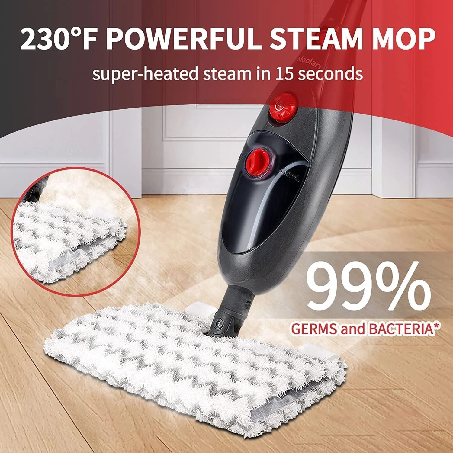 10-in-1 Steam Mop, Steam Mop for Floors, Detachable Steam Cleaner for Tile and Hardwood Floor Cleaning, Gray