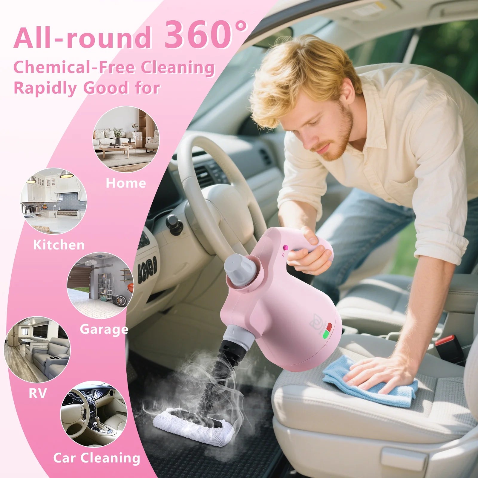Handheld Steam Cleaner, 12 in 1 Steamer Cleaning& Safety Lock, Multi-Surface & Powerful Home Use for Cleaning, Car, Bathroom, Shower, Window, Grime, Grease