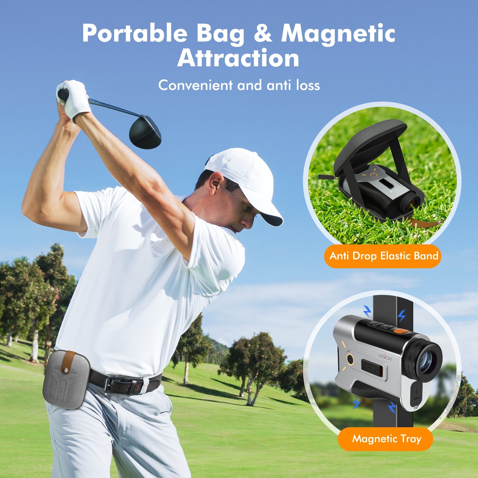 Golf Rangefinder with Slope, 1200 Yards Laser Range Finder Golfing Dimmable, 7X Magnification, Flag Lock Vibration, Measure Speed, Rechargeable with Magnet