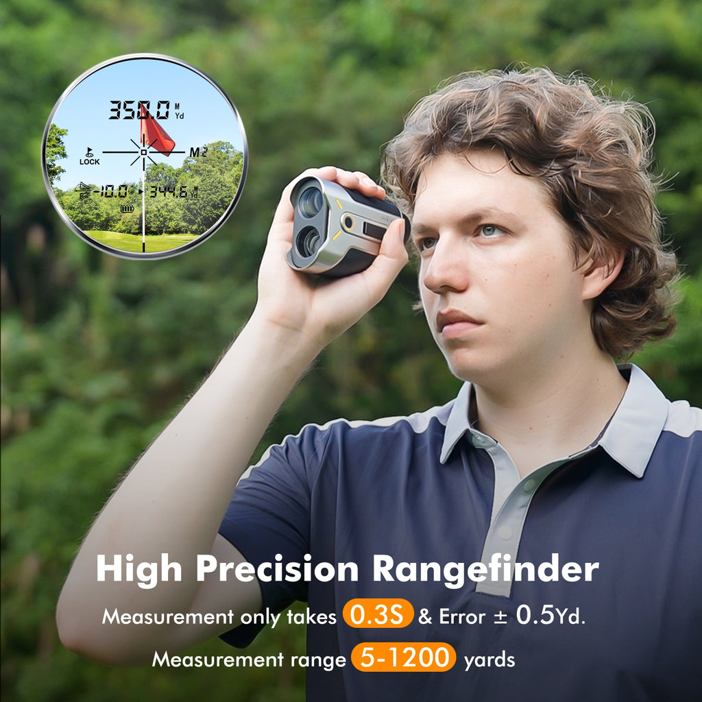 Golf Rangefinder with Slope, 1200 Yards Laser Range Finder Golfing Dimmable, 7X Magnification, Flag Lock Vibration, Measure Speed, Rechargeable with Magnet