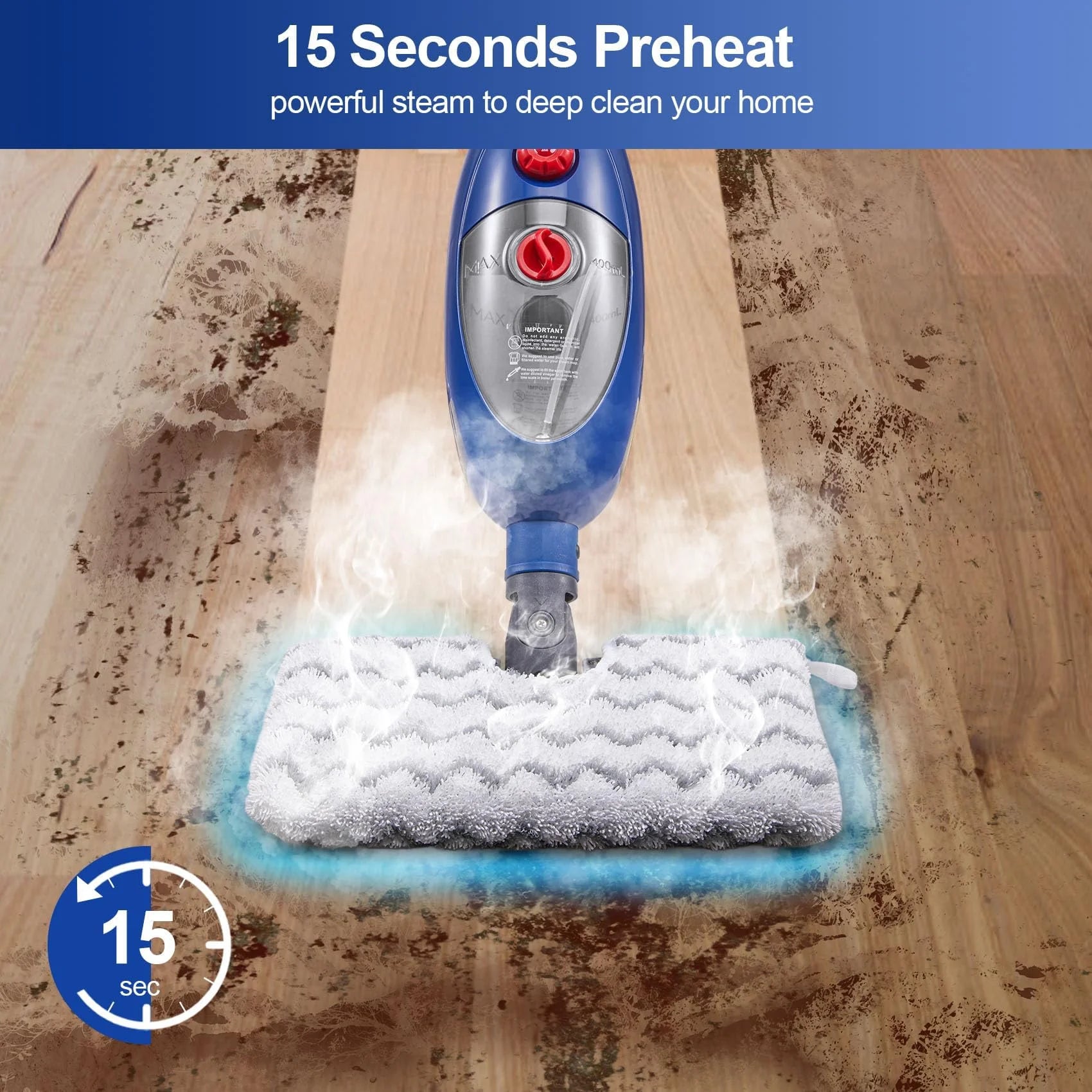 Steam Mop, 10 in 1 Floor Cleaning, Detachable Steam Mop for Tile and Hardwood, Handheld Domestic Steam Cleaner, Blue