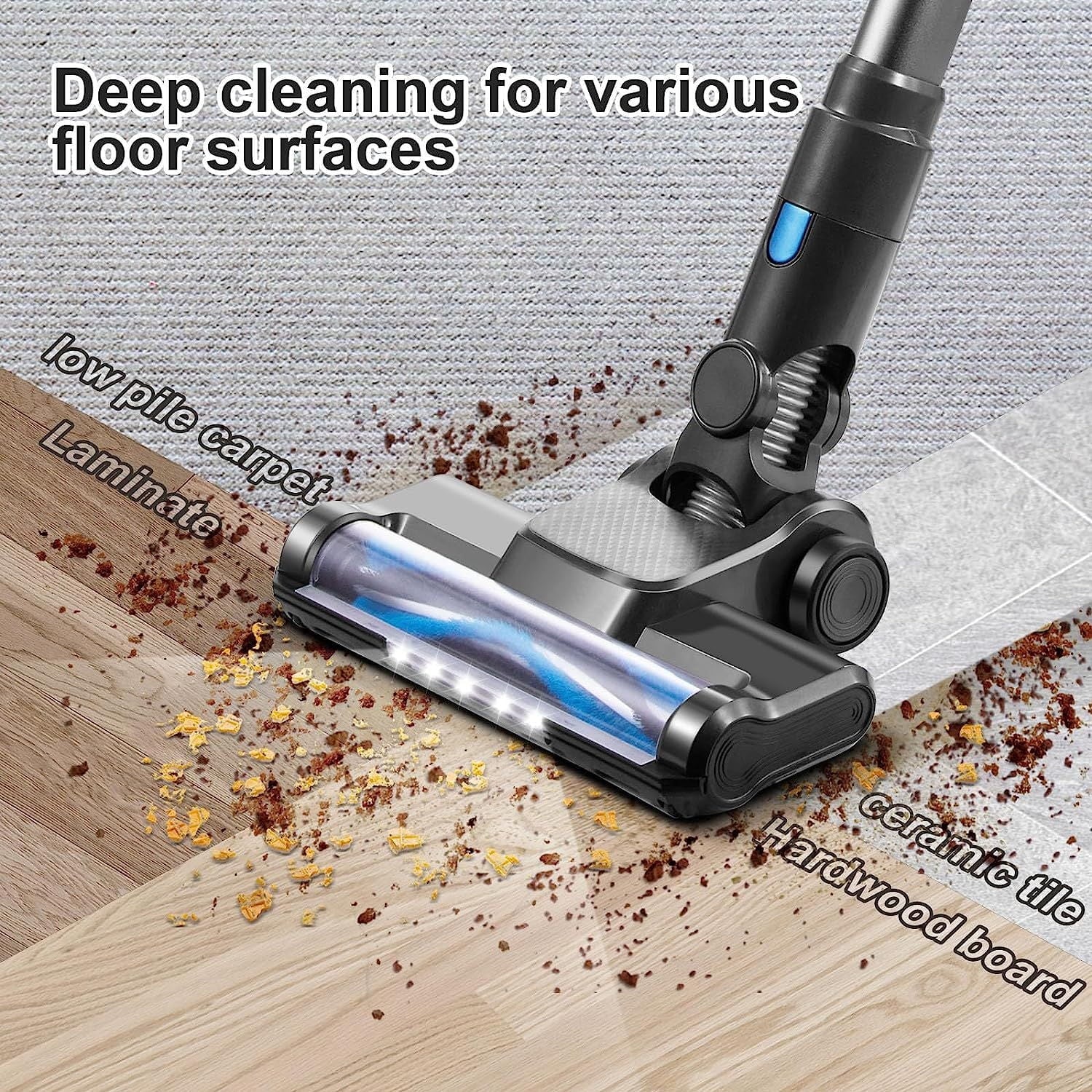 Vacuum Cleaner, Cordless Stick Vacuum for Carpet and Hardwood Floors Andpet Hair, 6 in 1 Cordless Vacuum with Led Lights