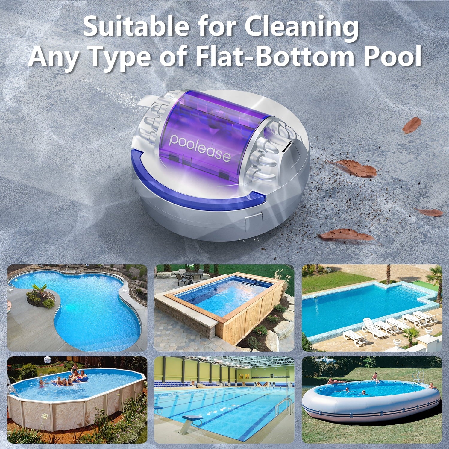 Poolease Cordless Robotic Pool Cleaner, Dual 45W Motors, 90mins Automatic Pool Vacuum with 2L Large Debris Bin, Self-Parking, 40% Enlarged Suction Inlets for Inground & Above Ground Pools