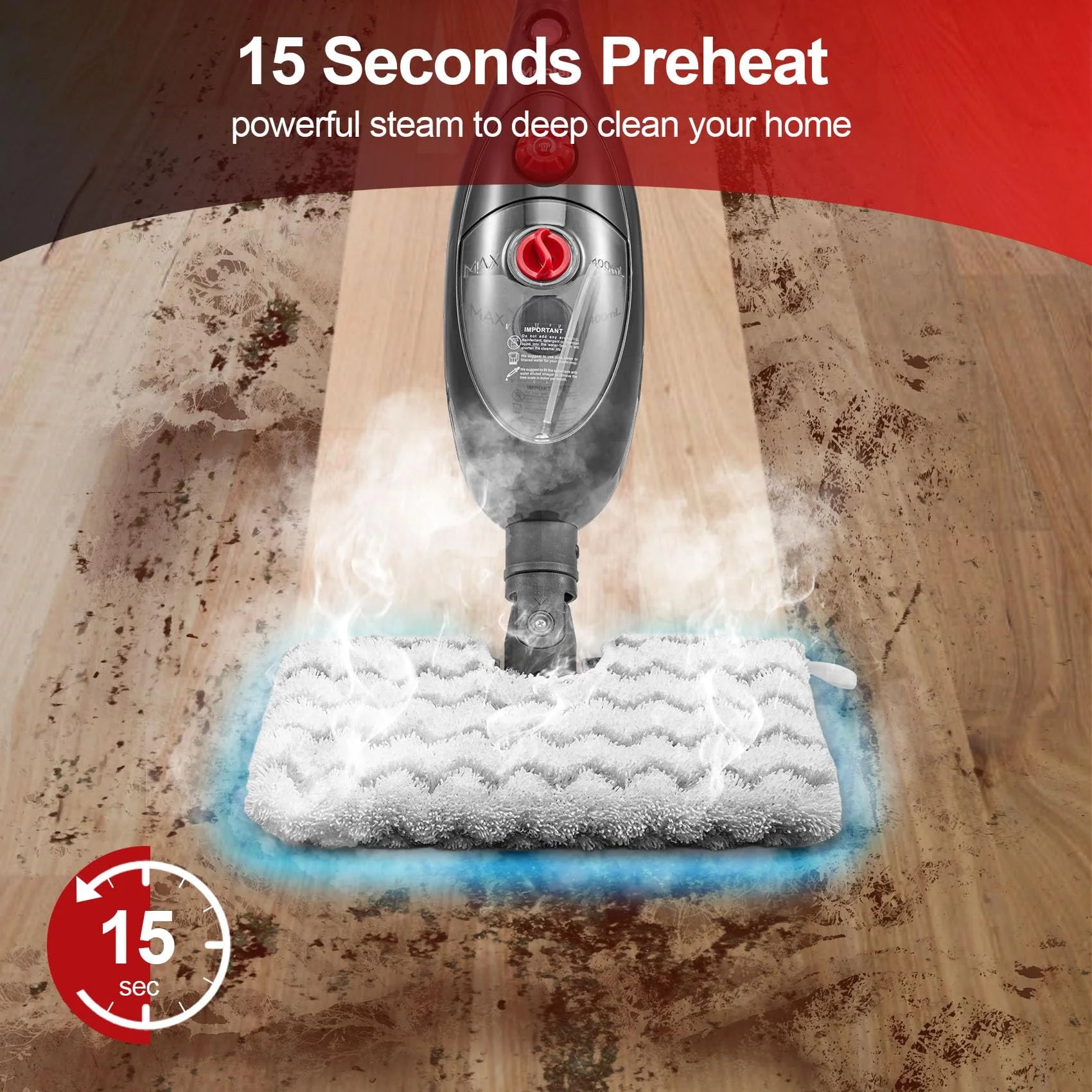 10-in-1 Steam Mop, Steam Mop for Floors, Detachable Steam Cleaner for Tile and Hardwood Floor Cleaning, Gray