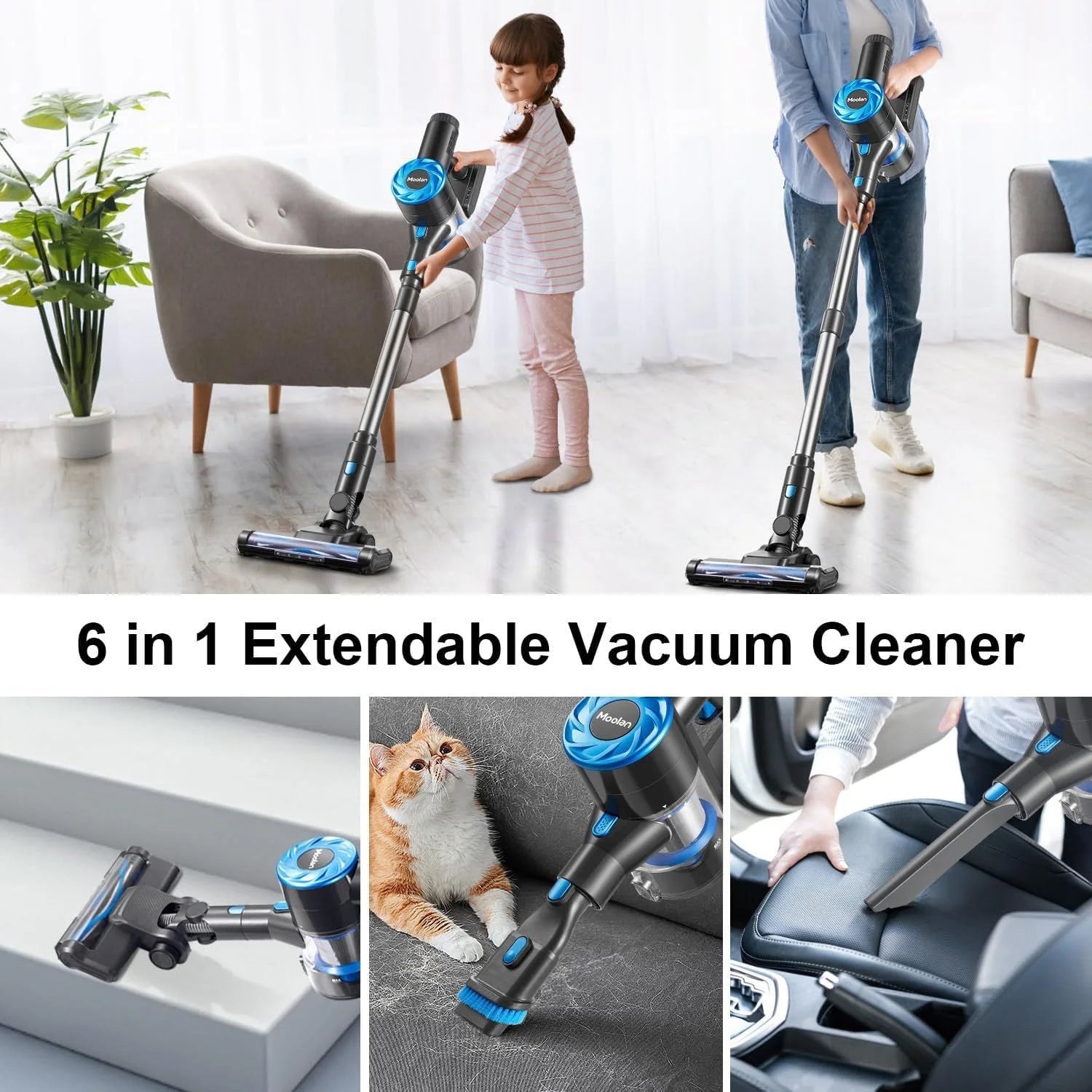 Vacuum Cleaner, Cordless Stick Vacuum for Carpet and Hardwood Floors Andpet Hair, 6 in 1 Cordless Vacuum with Led Lights