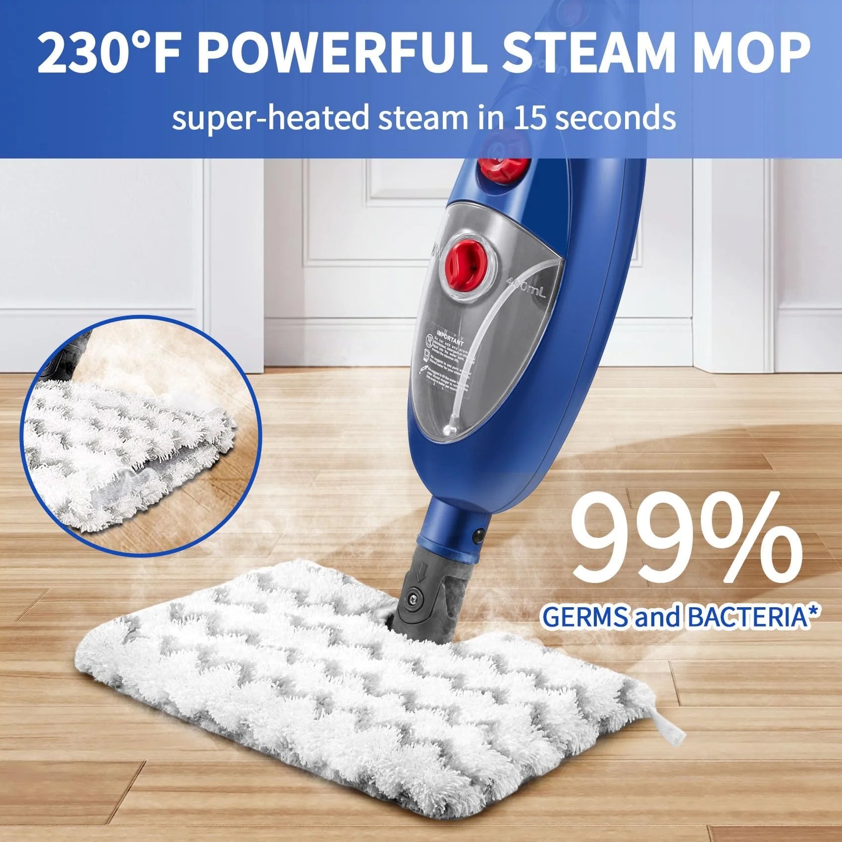 Steam Mop, 10 in 1 Floor Cleaning, Detachable Steam Mop for Tile and Hardwood, Handheld Domestic Steam Cleaner, Blue