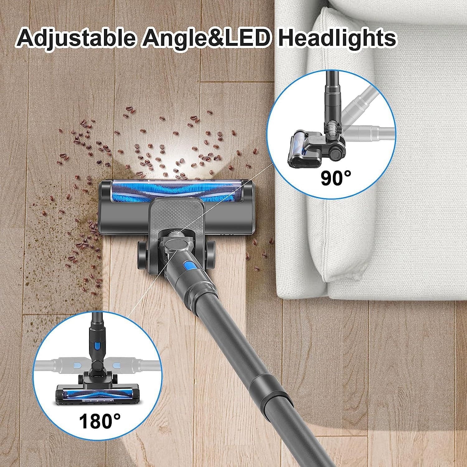 Vacuum Cleaner, Cordless Stick Vacuum for Carpet and Hardwood Floors Andpet Hair, 6 in 1 Cordless Vacuum with Led Lights