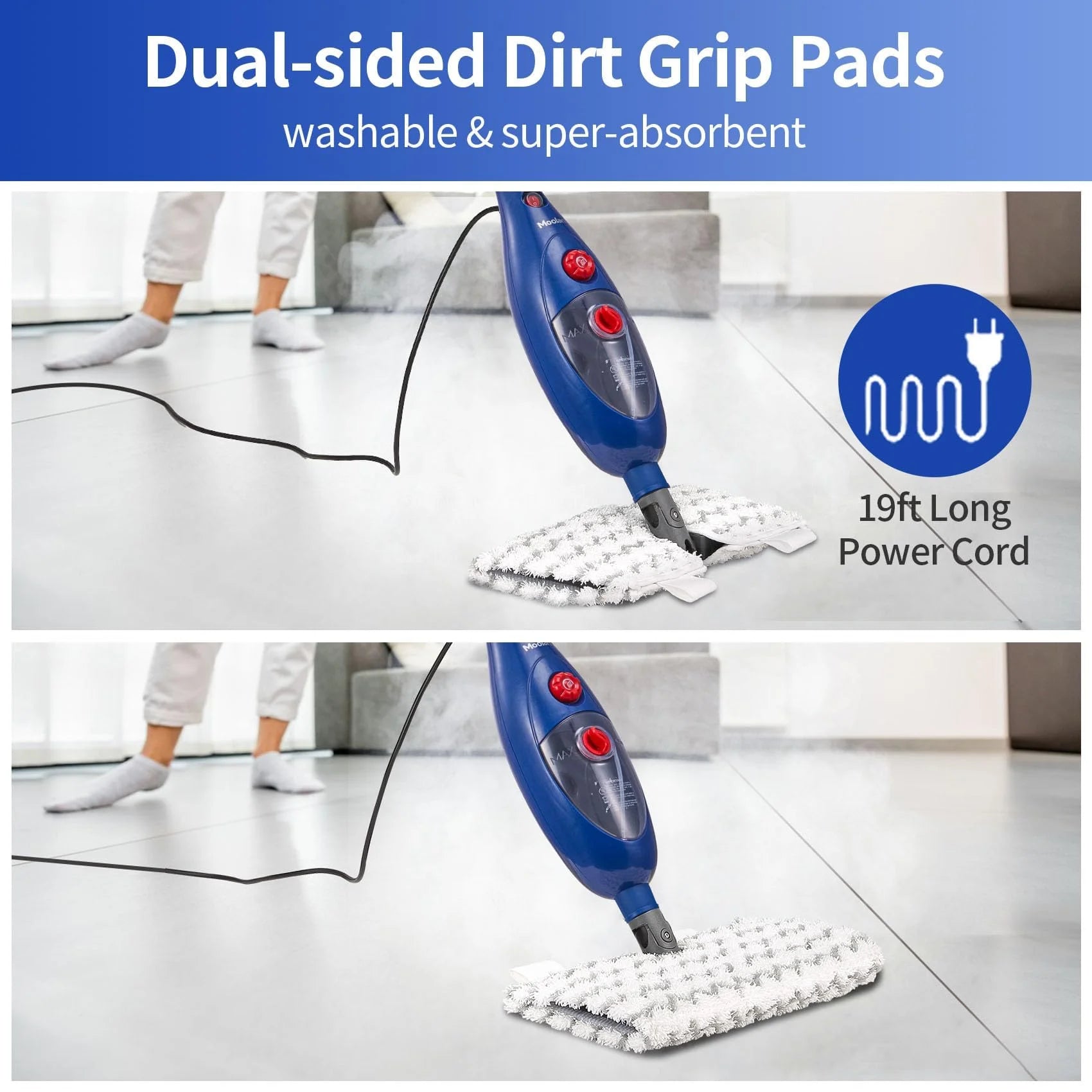 Steam Mop, 10 in 1 Floor Cleaning, Detachable Steam Mop for Tile and Hardwood, Handheld Domestic Steam Cleaner, Blue