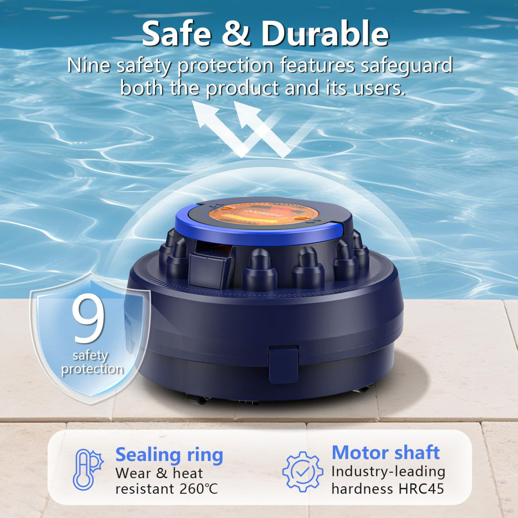 Poolease X2 Cordless Pool Cleaner Robot, Robotic Pool Vacuum for Above/In Ground Pool, 45W Dual-Motor, Self-Parking, Enhanced with 2L Debris Capacity (Dark Blue)