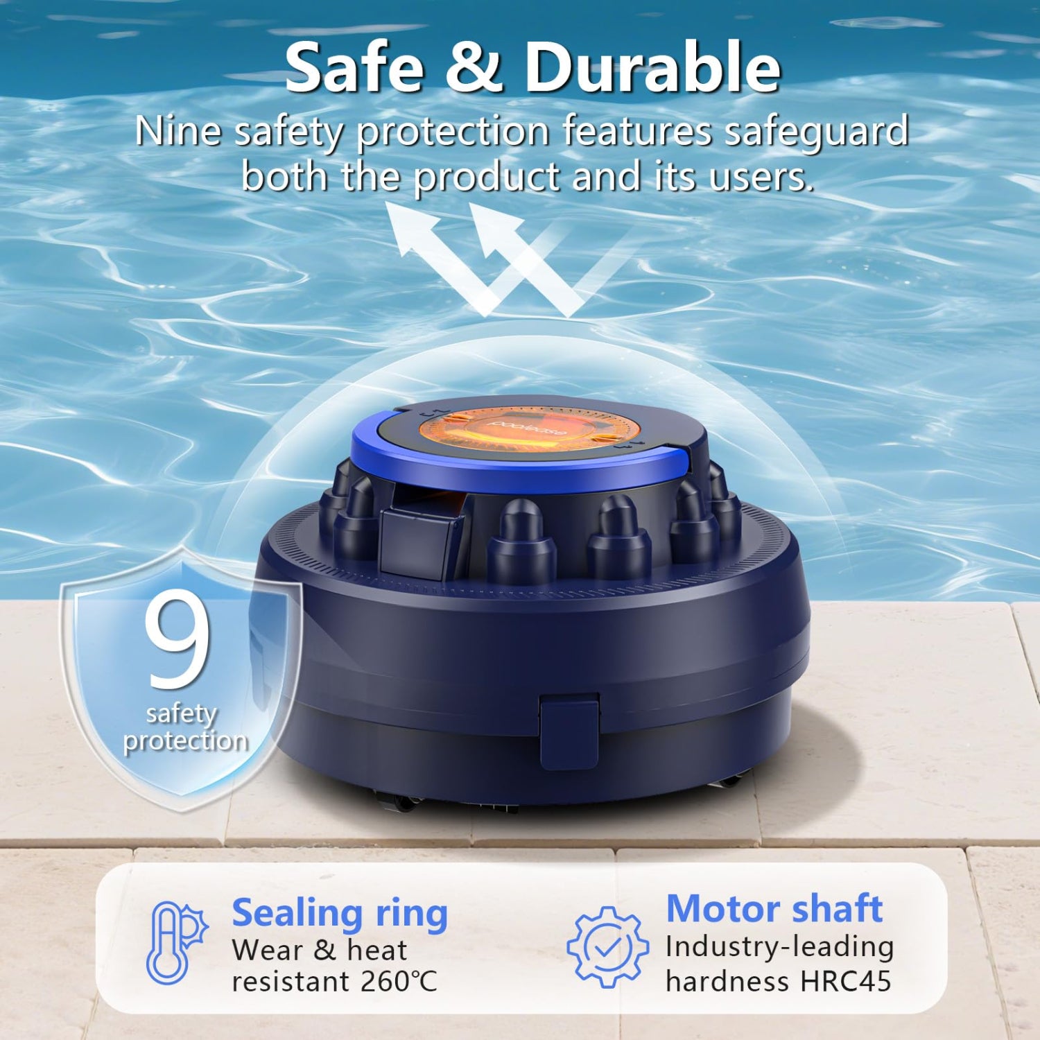 Poolease X2 Cordless Pool Cleaner Robot, Robotic Pool Vacuum for Above/In Ground Pool, 45W Dual-Motor, Self-Parking, Enhanced with 2L Debris Capacity (Dark Blue)