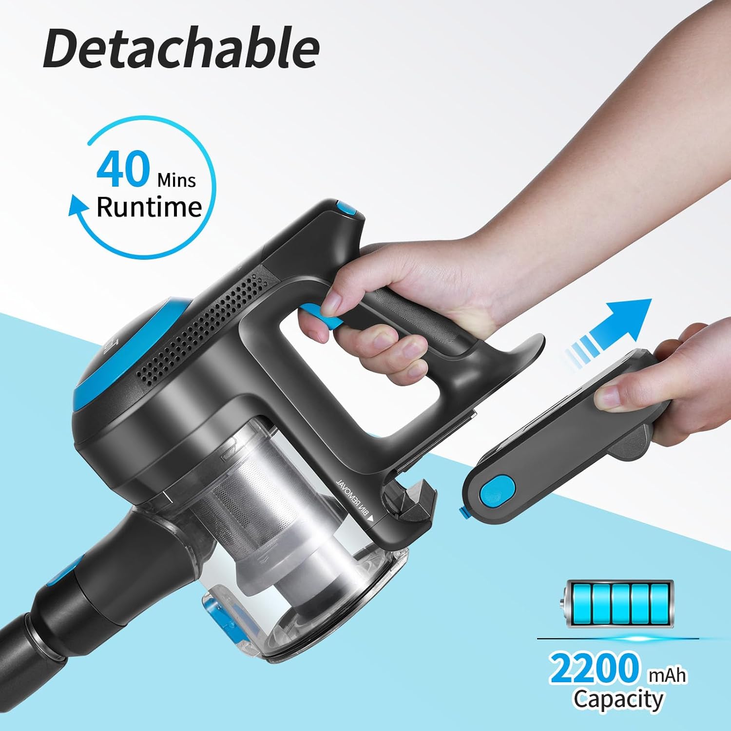 Cordless Vacuum Cleaner, Electric Rechargeable Stick Vac Cleaner with 40 Minutes Runtime Lightweight with Powerful Suction Handheld Vacuum Cleaner for Home Floors Carpets Pet Hair Car