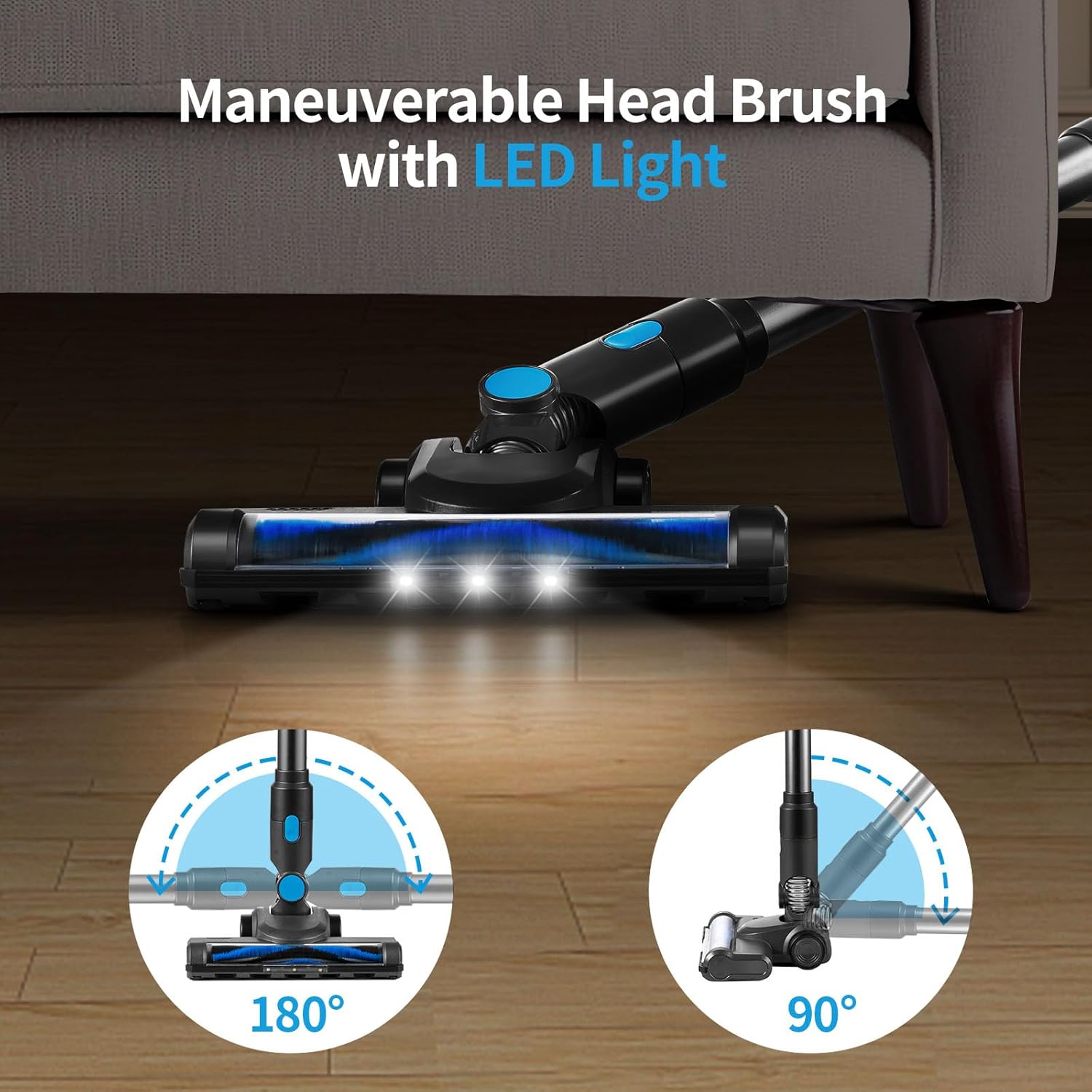 Cordless Vacuum Cleaner, Electric Rechargeable Stick Vac Cleaner with 40 Minutes Runtime Lightweight with Powerful Suction Handheld Vacuum Cleaner for Home Floors Carpets Pet Hair Car
