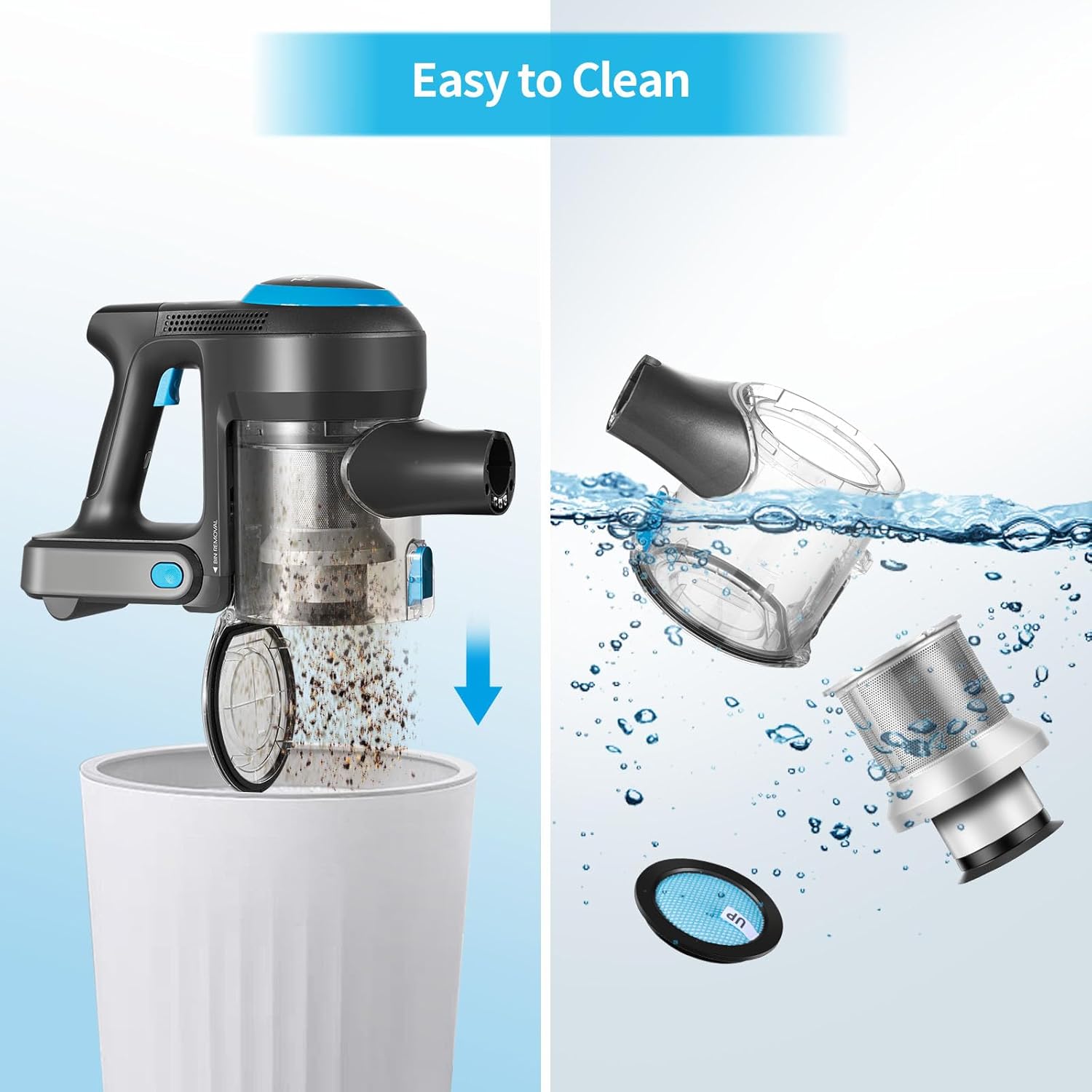 Cordless Vacuum Cleaner, Electric Rechargeable Stick Vac Cleaner with 40 Minutes Runtime Lightweight with Powerful Suction Handheld Vacuum Cleaner for Home Floors Carpets Pet Hair Car