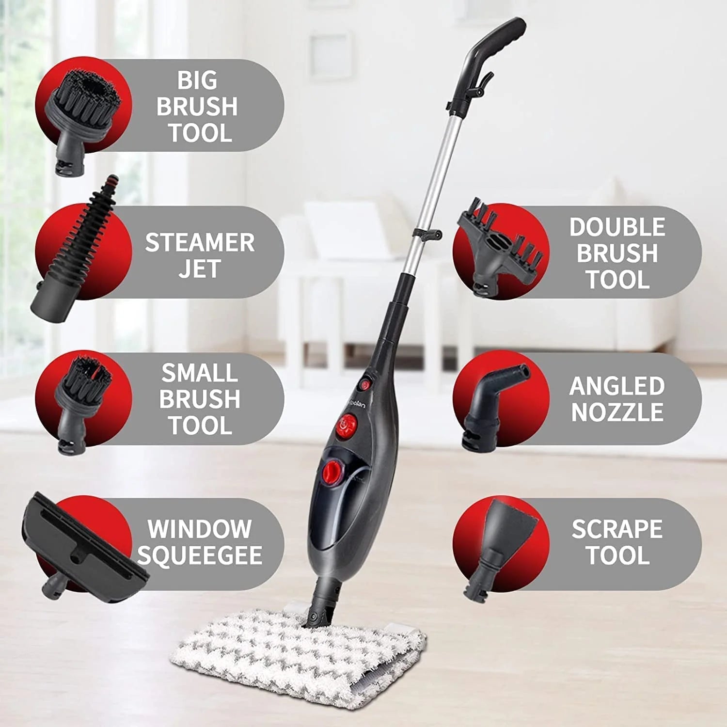 10-in-1 Steam Mop, Steam Mop for Floors, Detachable Steam Cleaner for Tile and Hardwood Floor Cleaning, Gray