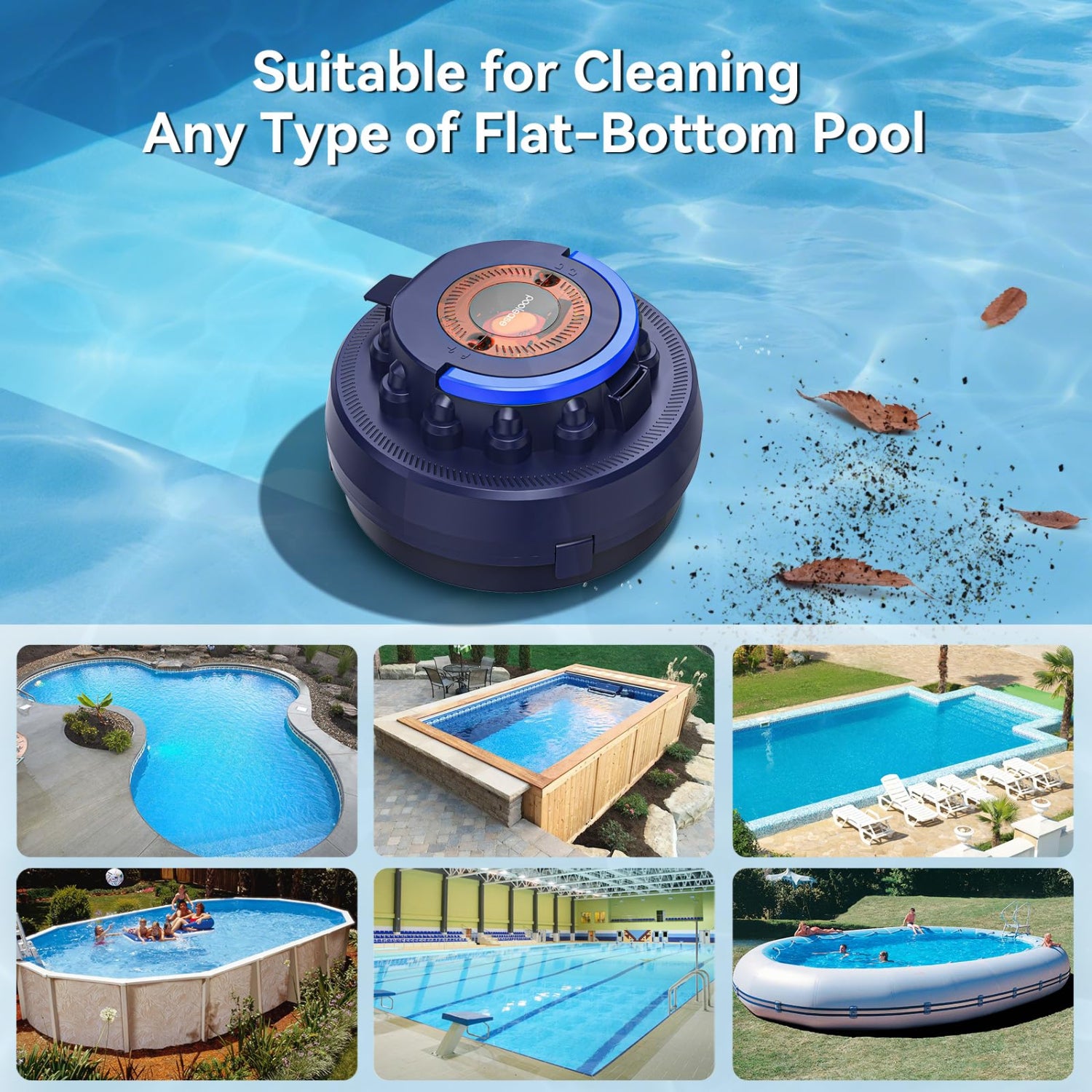 Poolease X2 Cordless Pool Cleaner Robot, Robotic Pool Vacuum for Above/In Ground Pool, 45W Dual-Motor, Self-Parking, Enhanced with 2L Debris Capacity (Dark Blue)