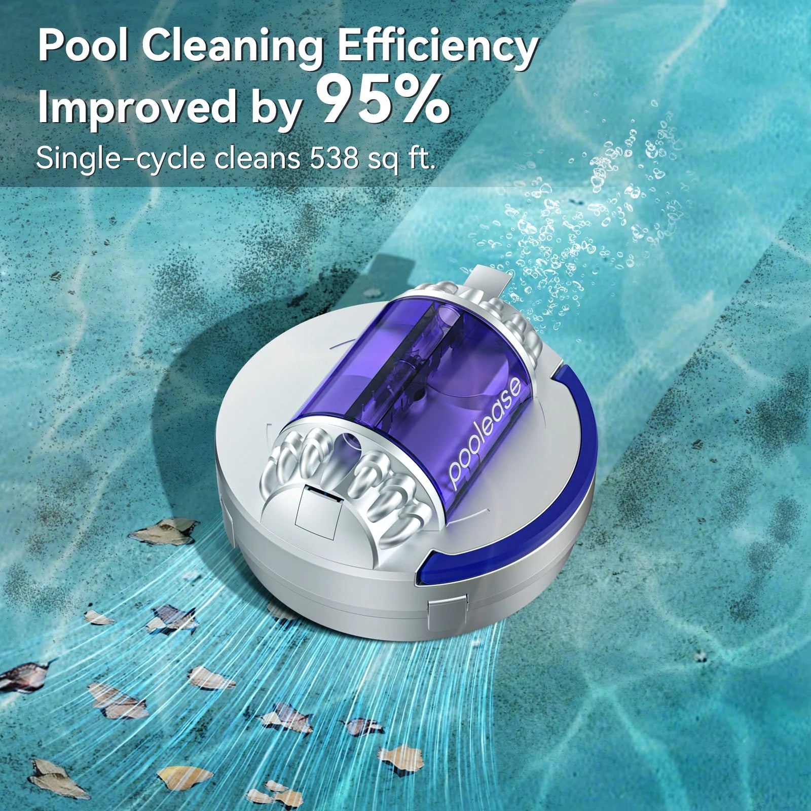 Poolease Cordless Robotic Pool Cleaner, Dual 45W Motors, 90mins Automatic Pool Vacuum with 2L Large Debris Bin, Self-Parking, 40% Enlarged Suction Inlets for Inground & Above Ground Pools