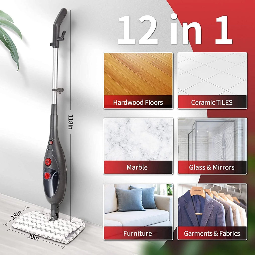 10-in-1 Steam Mop, Steam Mop for Floors, Detachable Steam Cleaner for Tile and Hardwood Floor Cleaning, Gray