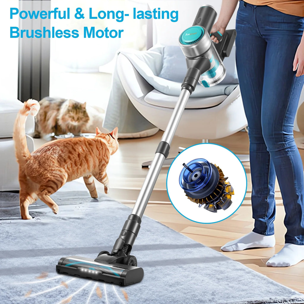 Cordless Vacuum Cleaner, 22Kpa Stick Vacuum with LED Screen, Rechargeable Vacuum Cleaner for Hardwood Carpet Pet Hair
