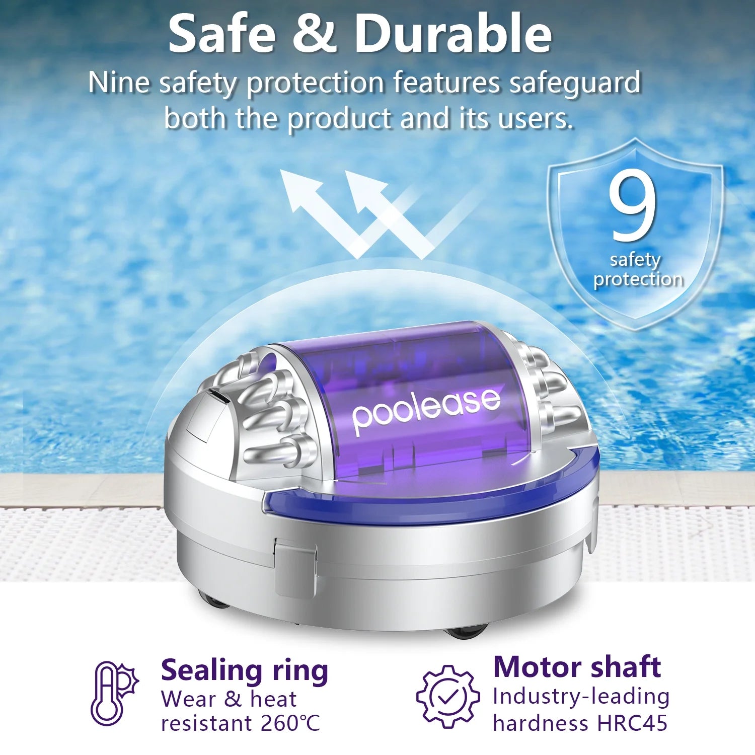 Poolease Cordless Robotic Pool Cleaner, Dual 45W Motors, 90mins Automatic Pool Vacuum with 2L Large Debris Bin, Self-Parking, 40% Enlarged Suction Inlets for Inground & Above Ground Pools