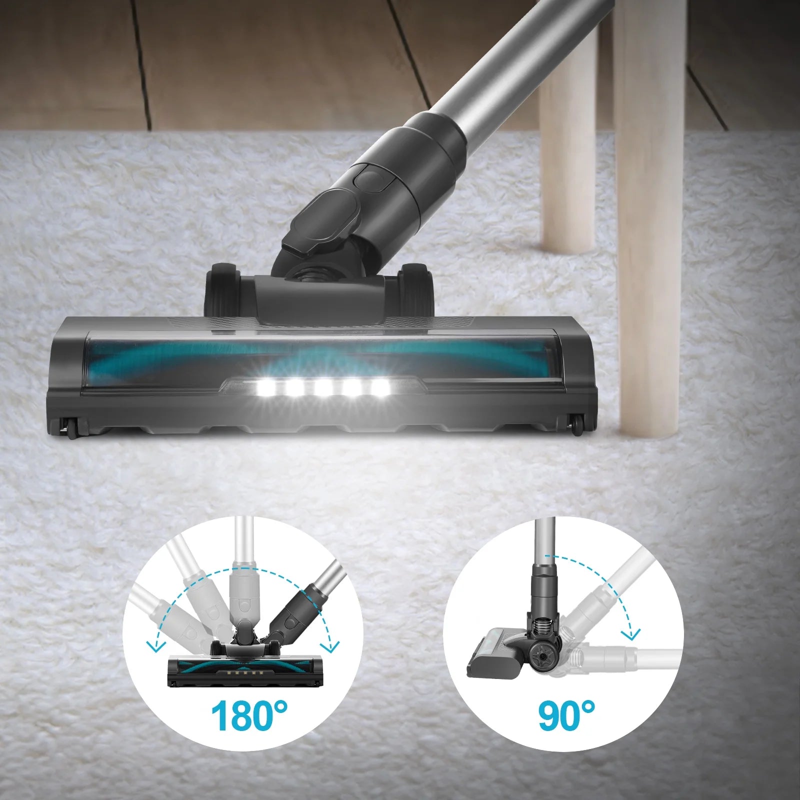 Cordless Vacuum Cleaner, 22Kpa Stick Vacuum with LED Screen, Rechargeable Vacuum Cleaner for Hardwood Carpet Pet Hair