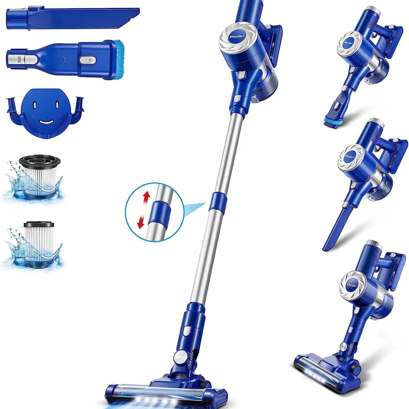 Wireless Vacuum Cleaners, 28kPa Cordless Stick Vacuum Cleaners, Cordless Sweeper with 4 LED Headlights, Blue