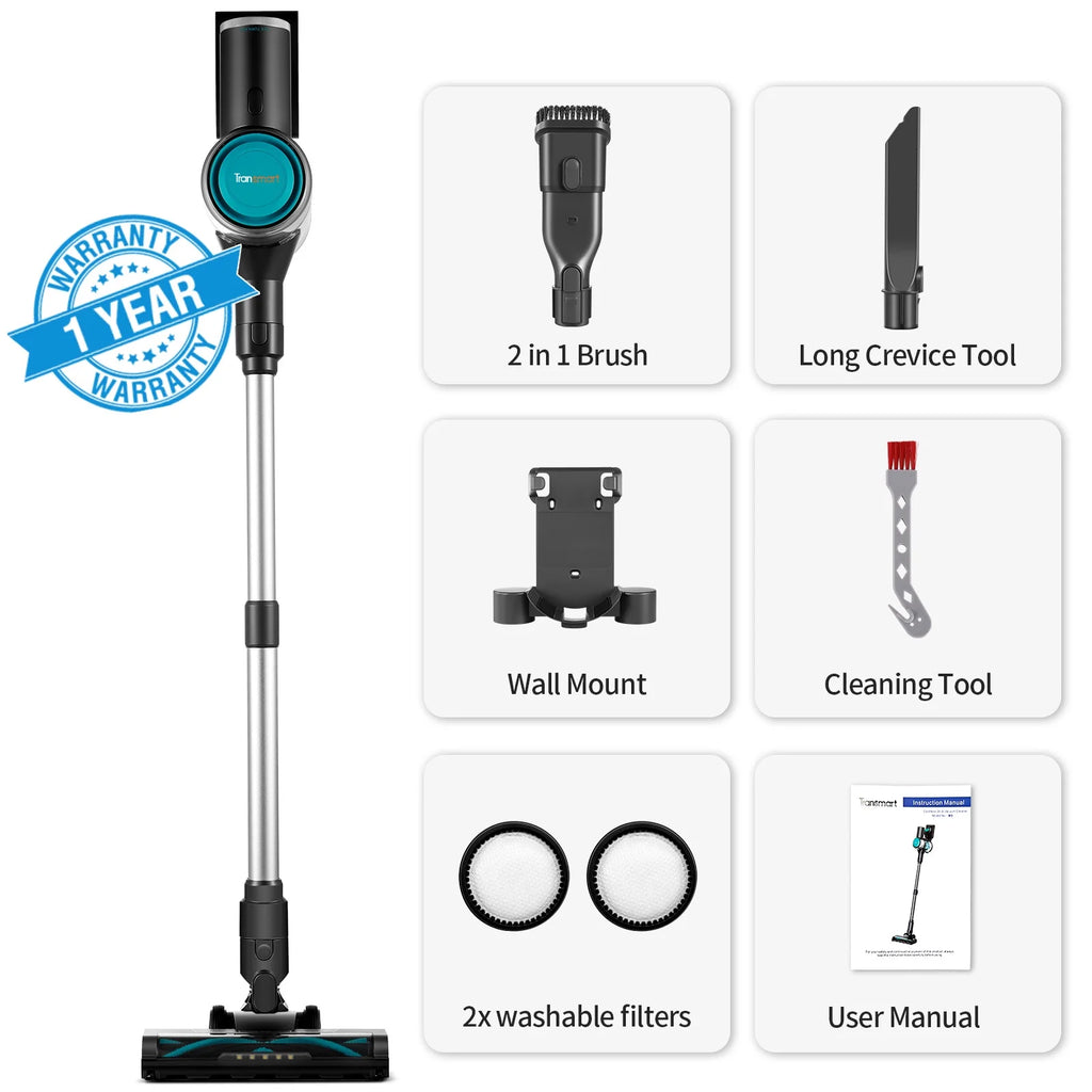 Cordless Vacuum Cleaner, 22Kpa Stick Vacuum with LED Screen, Rechargeable Vacuum Cleaner for Hardwood Carpet Pet Hair