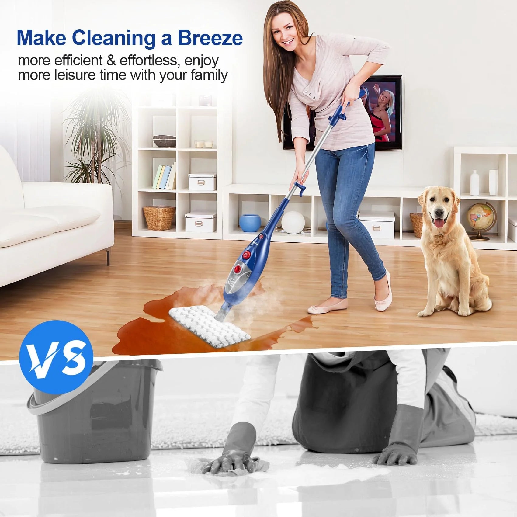 Steam Mop, 10 in 1 Floor Cleaning, Detachable Steam Mop for Tile and Hardwood, Handheld Domestic Steam Cleaner, Blue