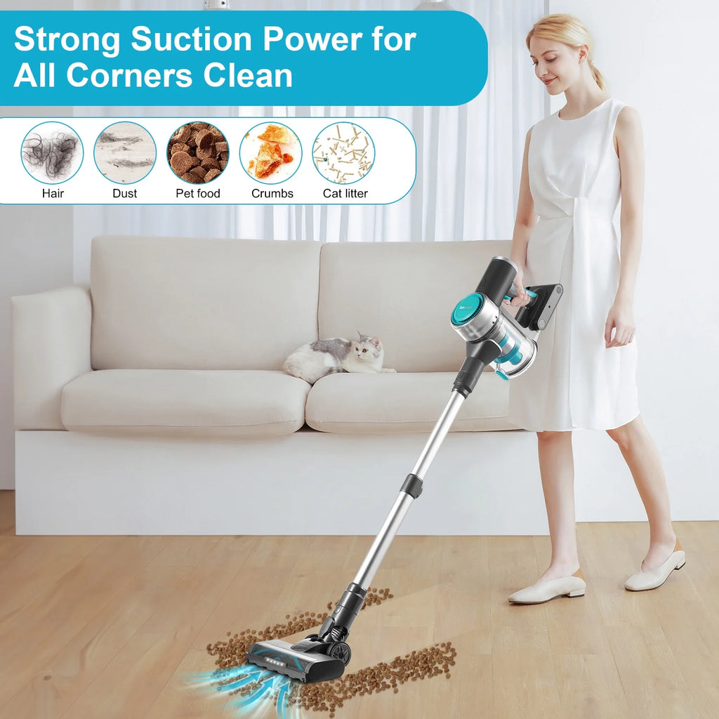 Cordless Vacuum Cleaner, 22Kpa Stick Vacuum with LED Screen, Rechargeable Vacuum Cleaner for Hardwood Carpet Pet Hair