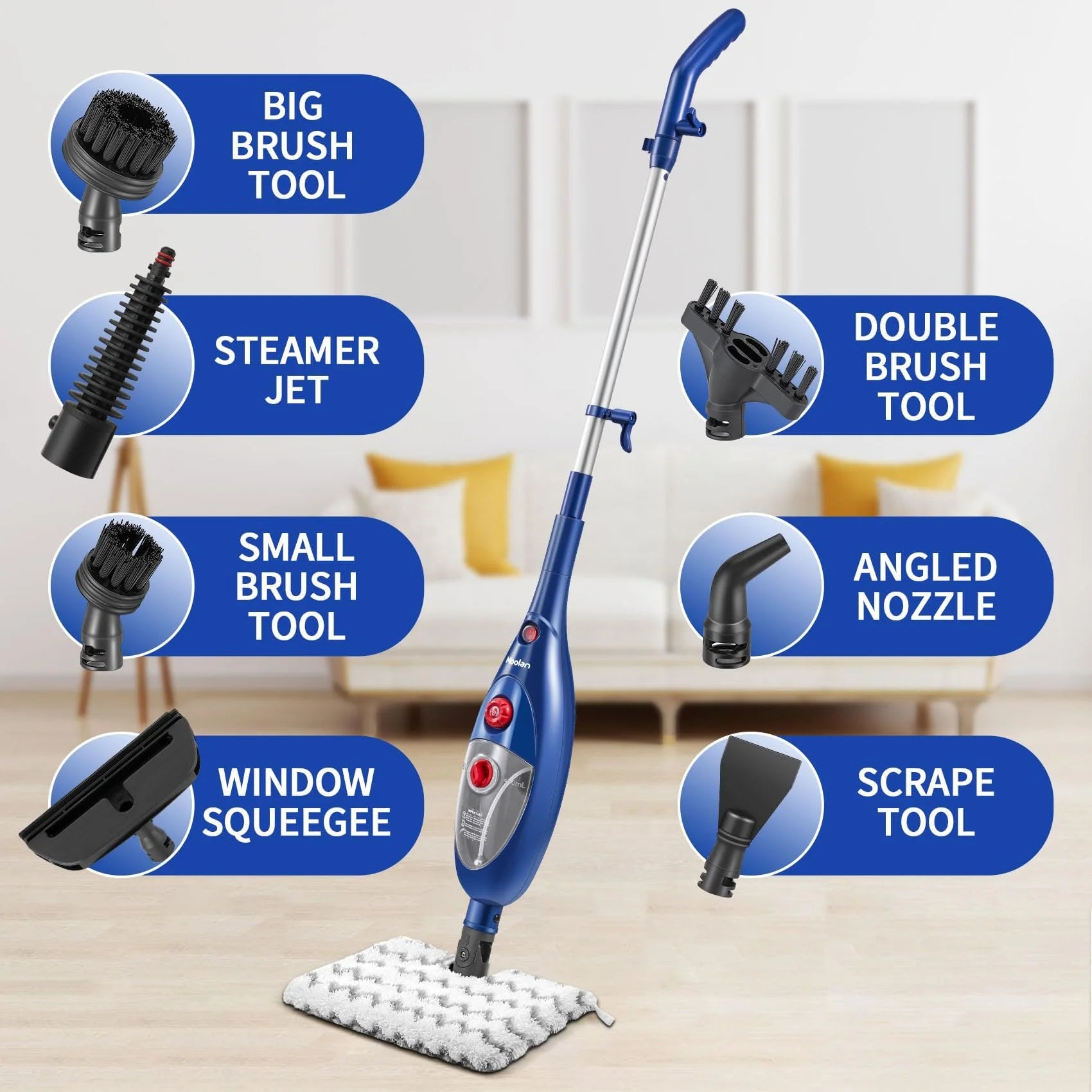 Steam Mop, 10 in 1 Floor Cleaning, Detachable Steam Mop for Tile and Hardwood, Handheld Domestic Steam Cleaner, Blue