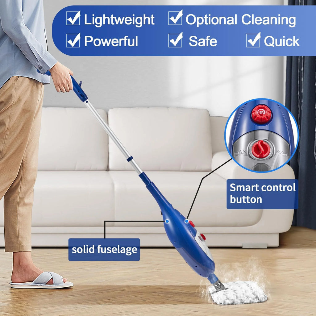 Steam Mop, 10 in 1 Floor Cleaning, Detachable Steam Mop for Tile and Hardwood, Handheld Domestic Steam Cleaner, Blue