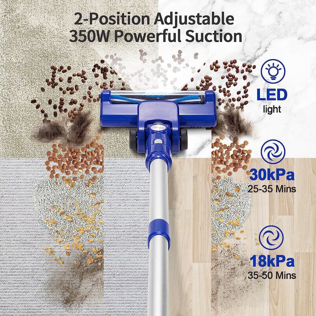 Wireless Vacuum Cleaners, 28kPa Cordless Stick Vacuum Cleaners, Cordless Sweeper with 4 LED Headlights, Blue
