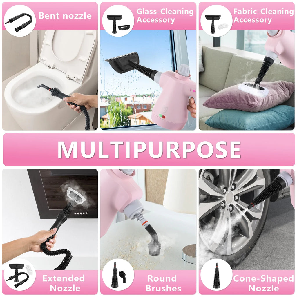 Handheld Steam Cleaner, 12 in 1 Steamer Cleaning& Safety Lock, Multi-Surface & Powerful Home Use for Cleaning, Car, Bathroom, Shower, Window, Grime, Grease