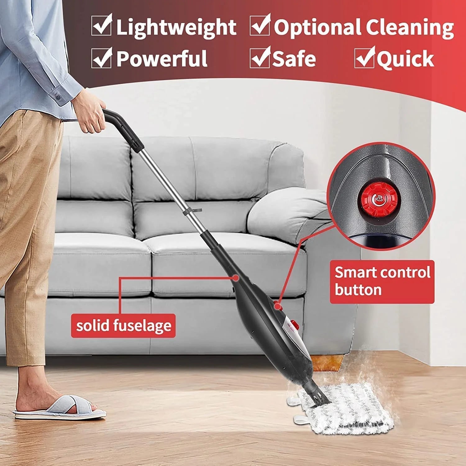 10-in-1 Steam Mop, Steam Mop for Floors, Detachable Steam Cleaner for Tile and Hardwood Floor Cleaning, Gray