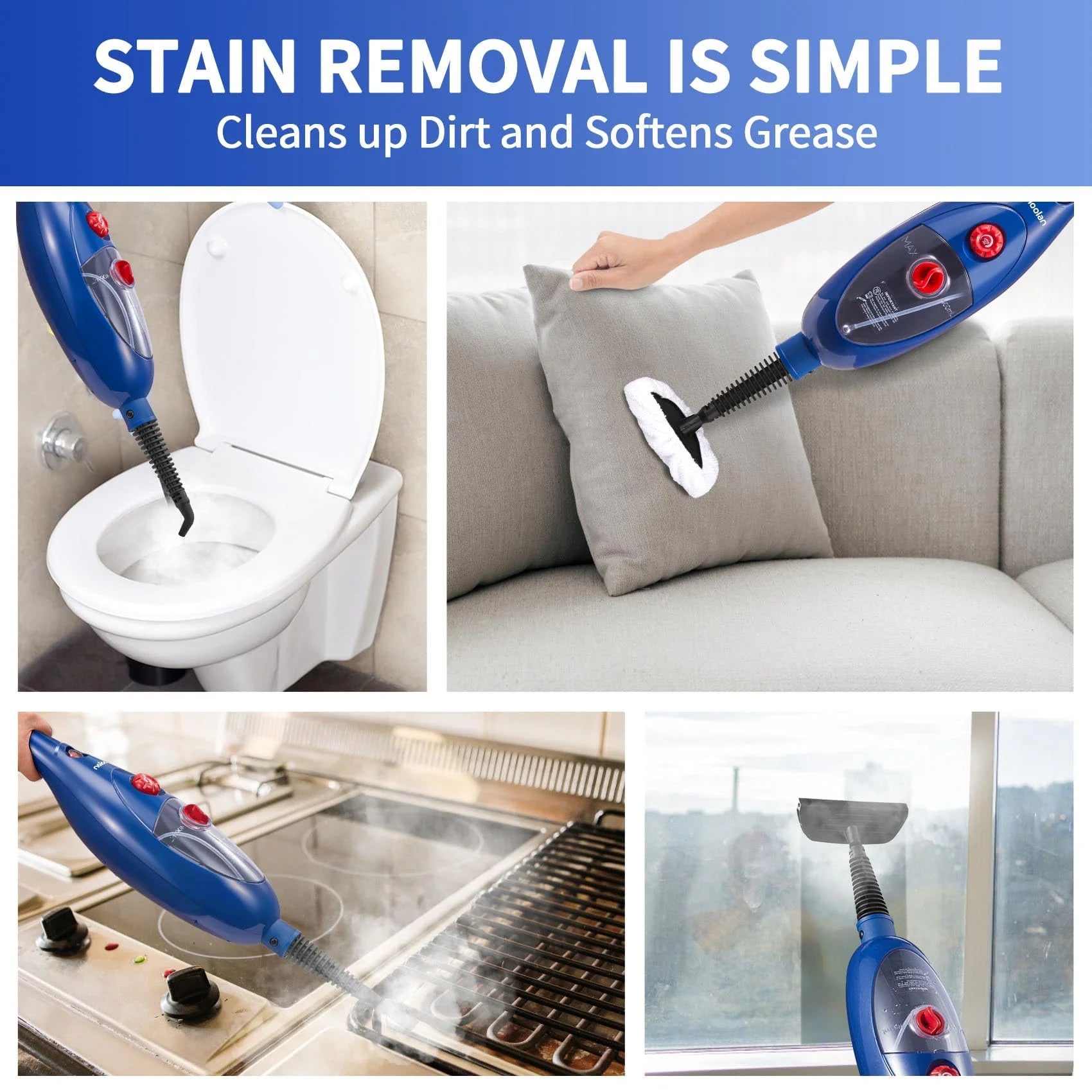 Steam Mop, 10 in 1 Floor Cleaning, Detachable Steam Mop for Tile and Hardwood, Handheld Domestic Steam Cleaner, Blue