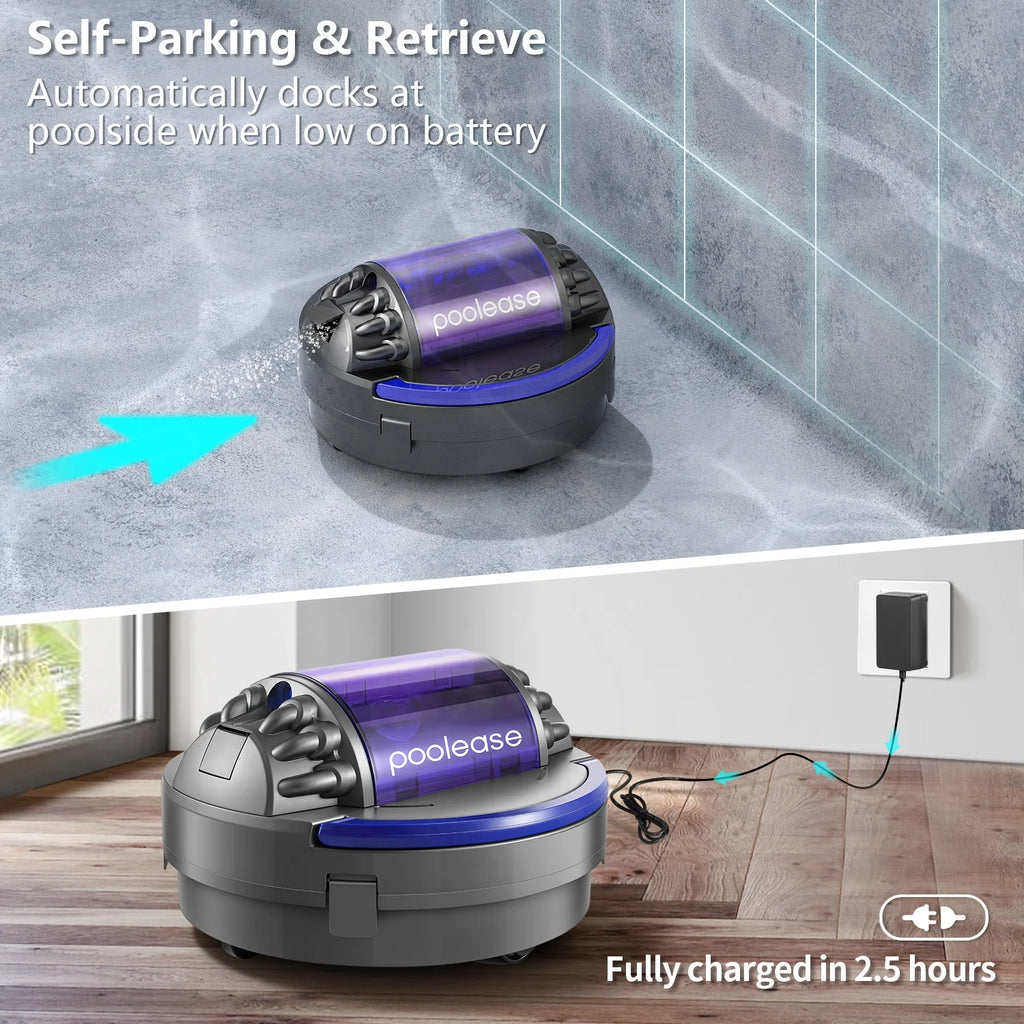 X1 Cordless Pool Cleaner Robot, Robotic Pool Vacuum for Above/In Ground Pool, 45W Dual-Motor, Self-Parking, Enhanced with 2L Debris Capacity (Grey and Purple)
