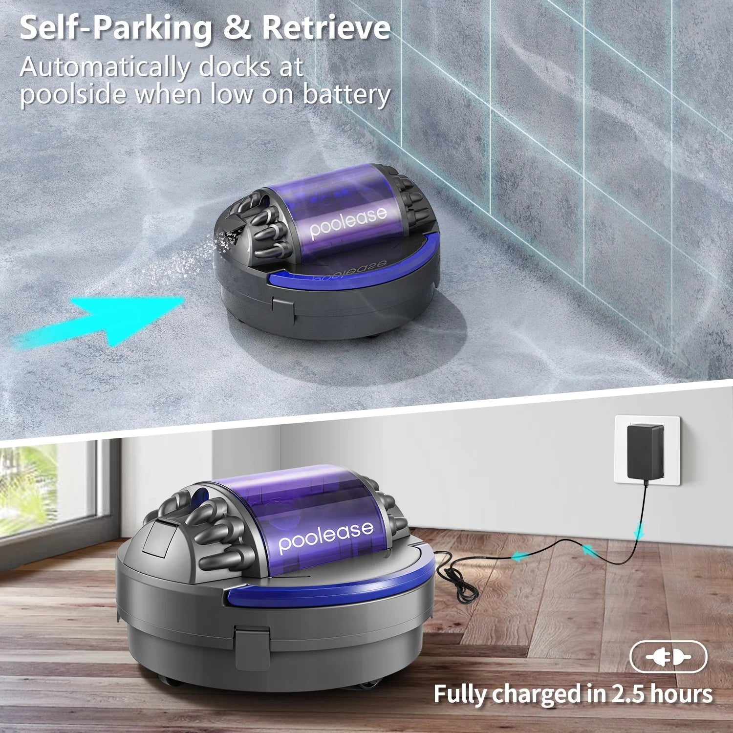 X1 Cordless Pool Cleaner Robot, Robotic Pool Vacuum for Above/In Ground Pool, 45W Dual-Motor, Self-Parking, Enhanced with 2L Debris Capacity (Grey and Purple)