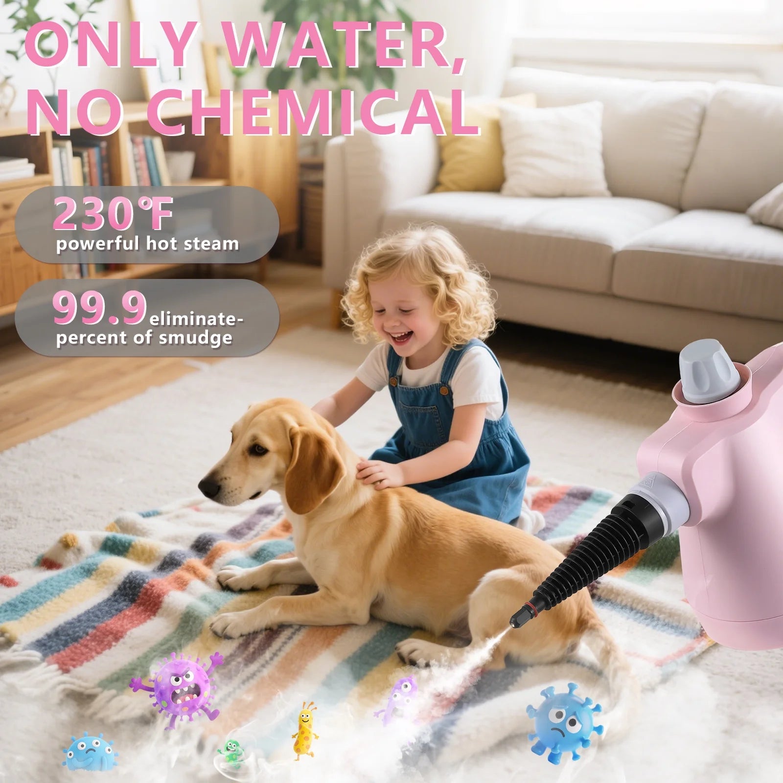 Handheld Steam Cleaner, 12 in 1 Steamer Cleaning& Safety Lock, Multi-Surface & Powerful Home Use for Cleaning, Car, Bathroom, Shower, Window, Grime, Grease