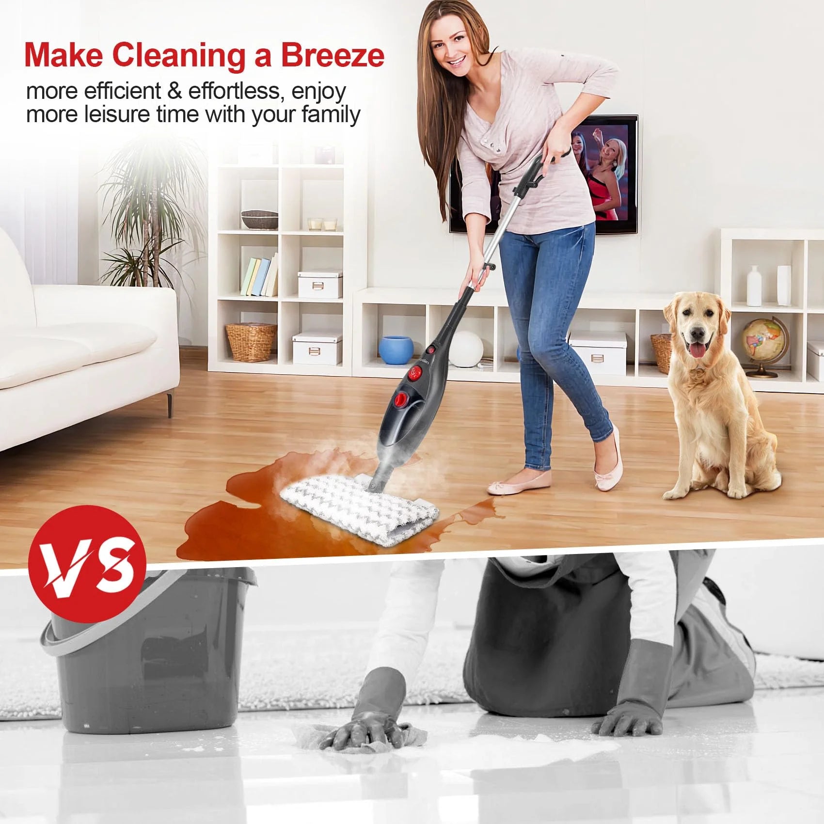 10-in-1 Steam Mop, Steam Mop for Floors, Detachable Steam Cleaner for Tile and Hardwood Floor Cleaning, Gray