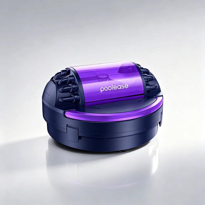 Poolease X1 cordless robotic pool cleaner in dark blue and purple.